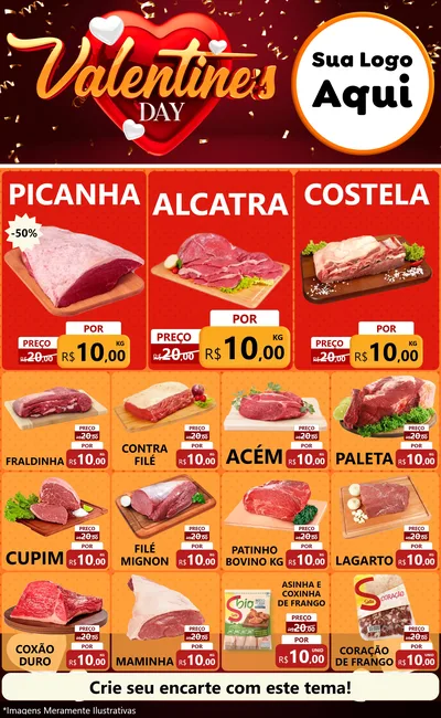 Modelo de Encarte para Encarte Grande com o tema Valentine's Day para Açougue