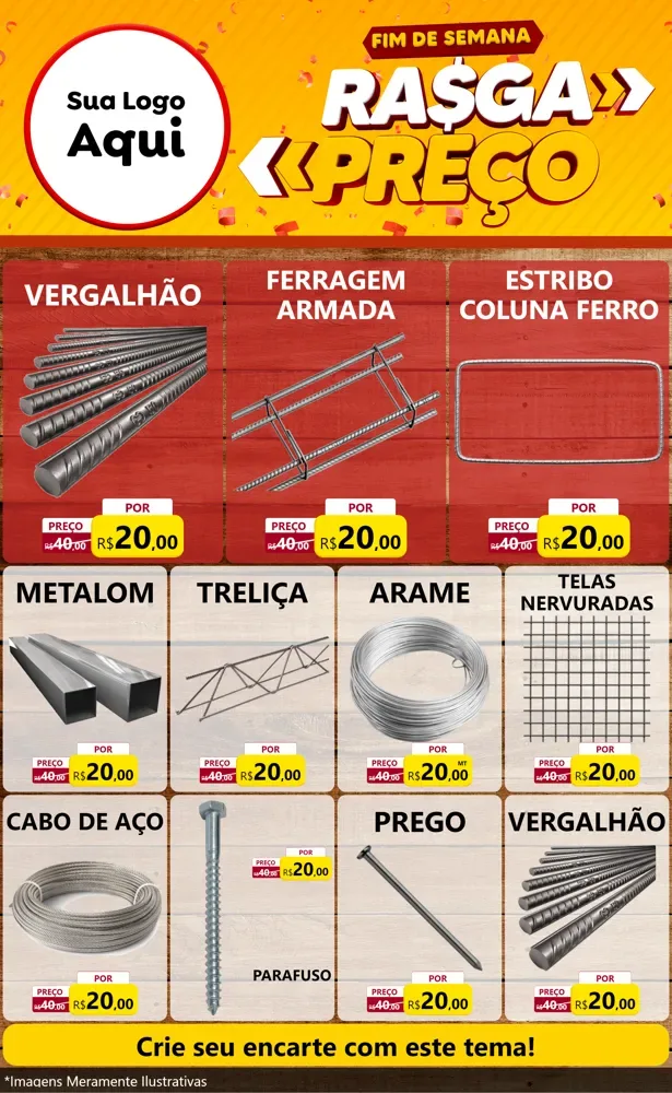 Modelo de Encarte para Encarte Grande com o tema Fim de Semana Rasga Preços para Ferragens
