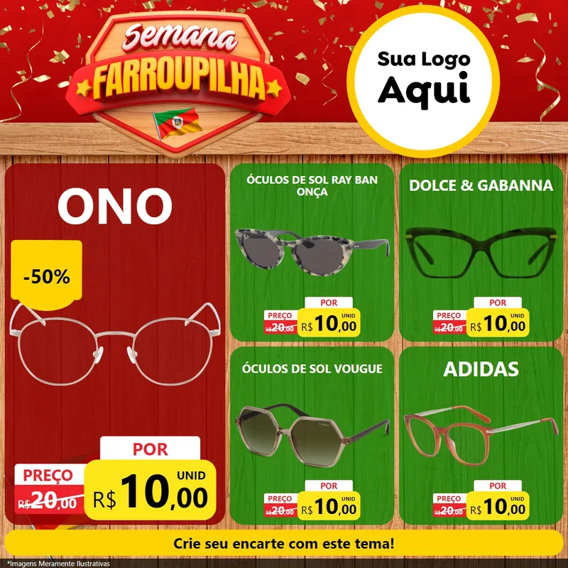 Modelo de Rede Social para Feed Facebook com o tema Semana Farroupilha para Óticas