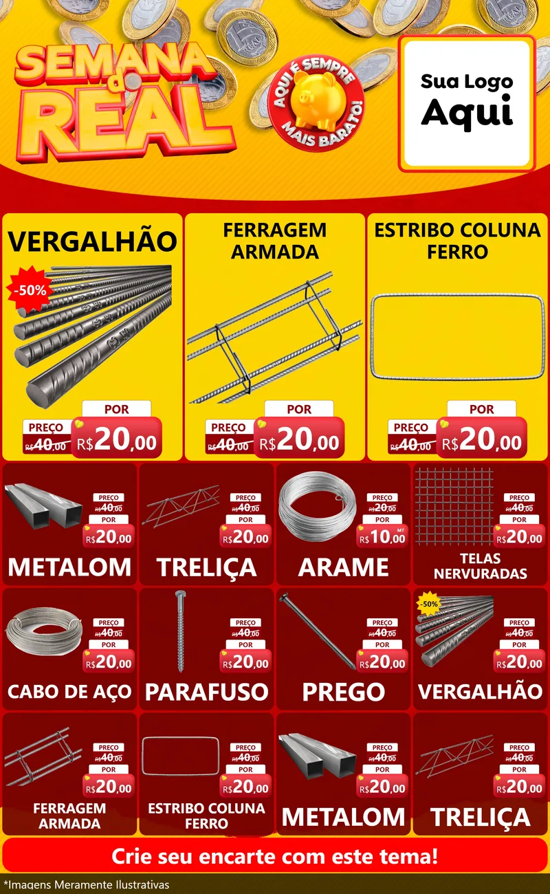 Modelo de Encarte para Encarte Grande com o tema Semana do Real para Ferragens