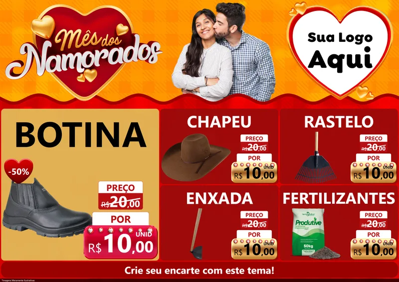 Modelo de Encarte para Encarte A4 Horizontal com o tema Mês dos Namorados para Agropecuária
