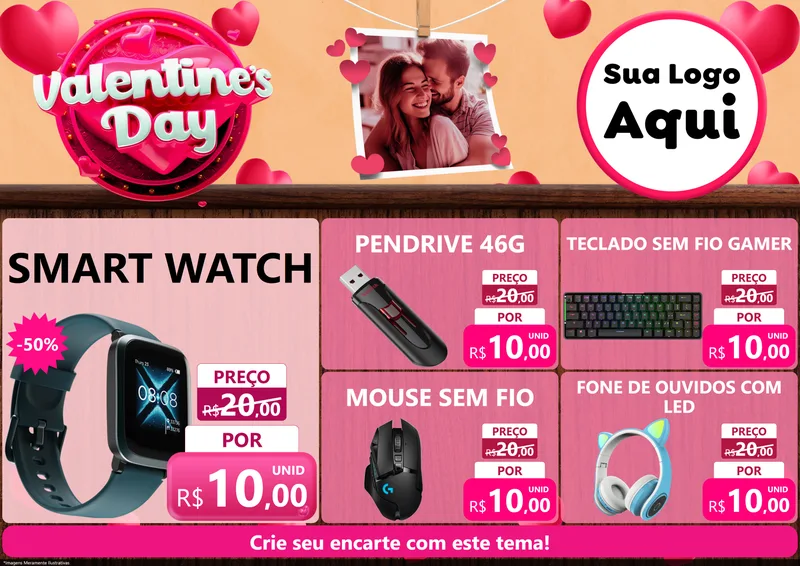 Modelo de Encarte para Encarte A4 Horizontal com o tema Valentine's Day para Informática