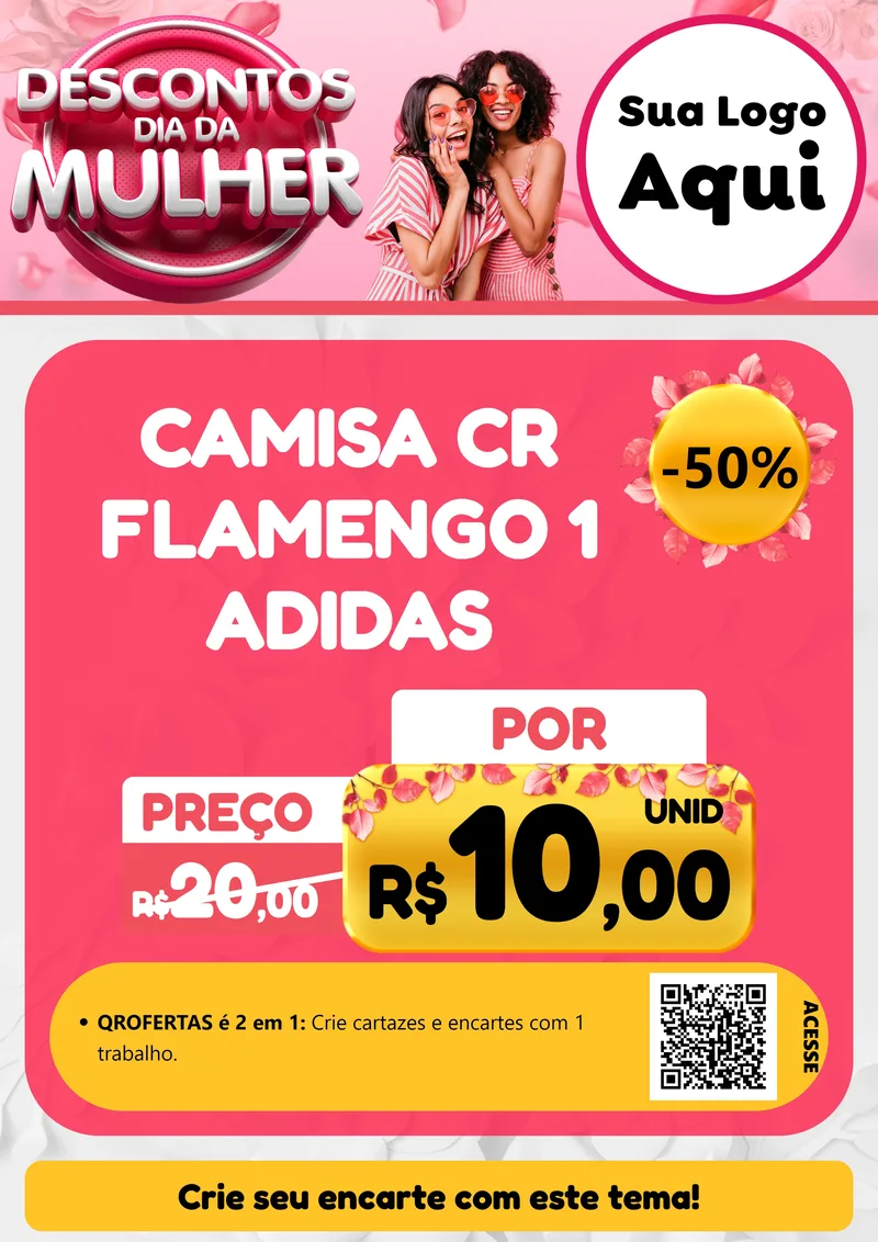 Modelo de Cartaz para Cartaz A4 Vertical com o tema Descontos Dia da Mulher para Roupas e acessórios