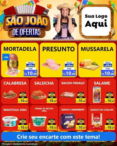 Modelo de Rede Social para Feed Instagram com o tema São João de Ofertas para Frios e Laticínios