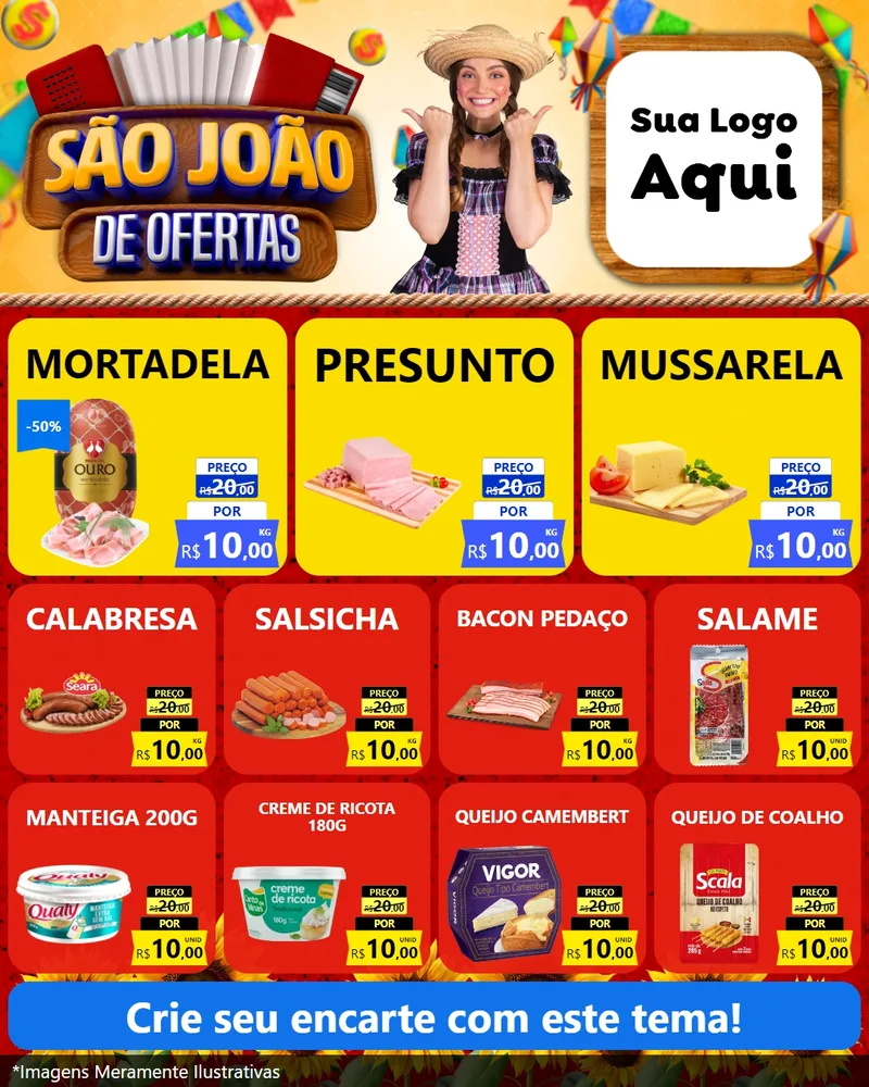 Modelo de Rede Social para Feed Instagram com o tema São João de Ofertas para Frios e Laticínios