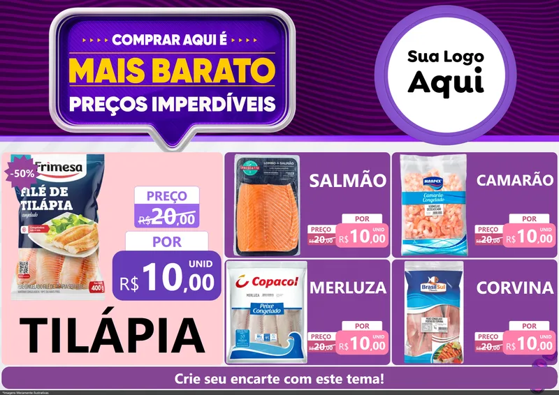 Modelo de Encarte para Encarte A4 Horizontal com o tema Mais Barato para Peixaria
