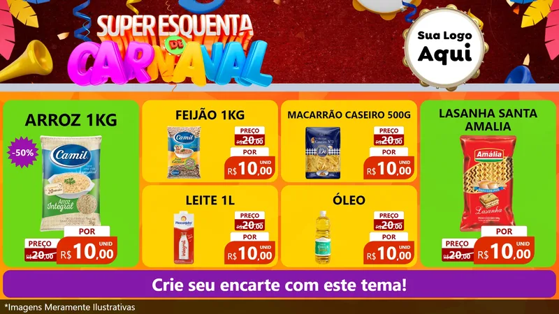 Modelo de TV para TV Horizontal com o tema Super Esquenta de Carnaval para Supermercado
