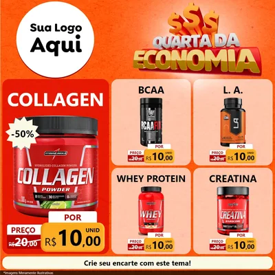 Modelo de Rede Social para Feed Facebook com o tema Quarta da Economia para Suplementos alimentares