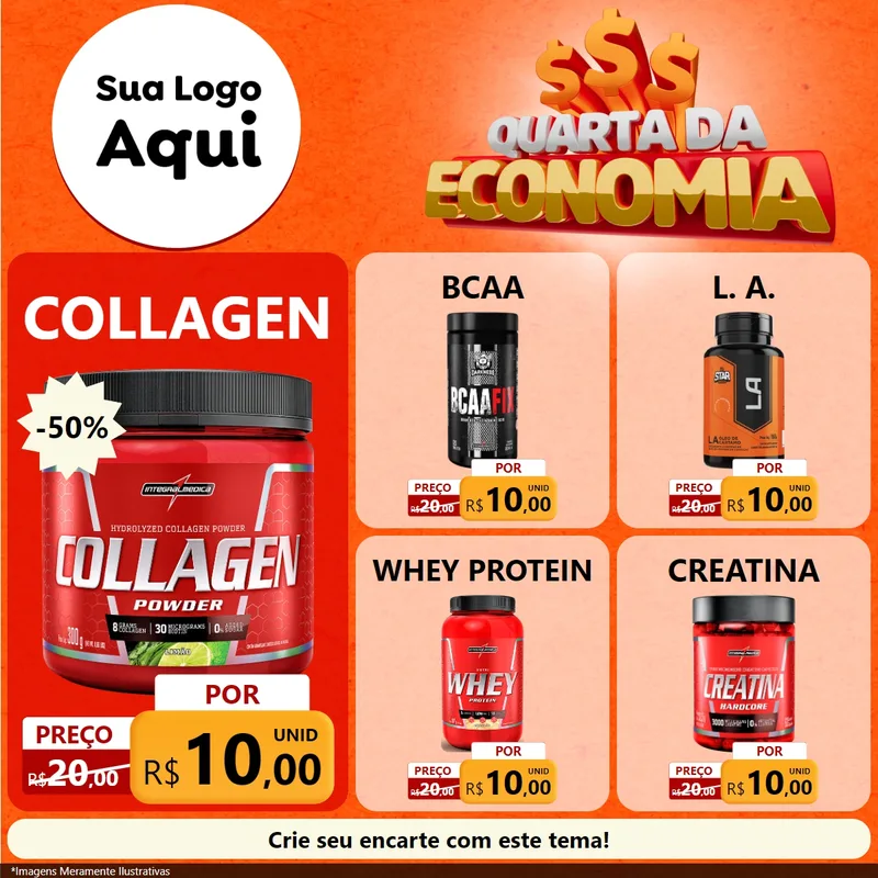 Modelo de Rede Social para Feed Facebook com o tema Quarta da Economia para Suplementos alimentares