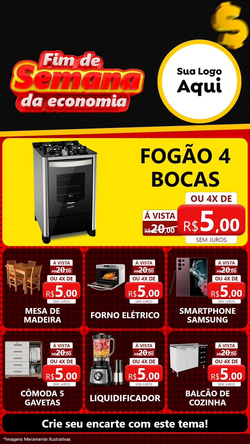 Modelo de Rede Social para Stories com o tema Fim de Semana da Economia para Móveis e Eletro