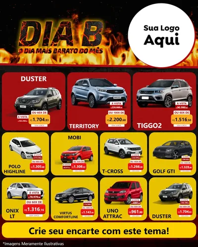 Modelo de Rede Social para Feed Instagram com o tema Dia B para Concessionaria de Carros