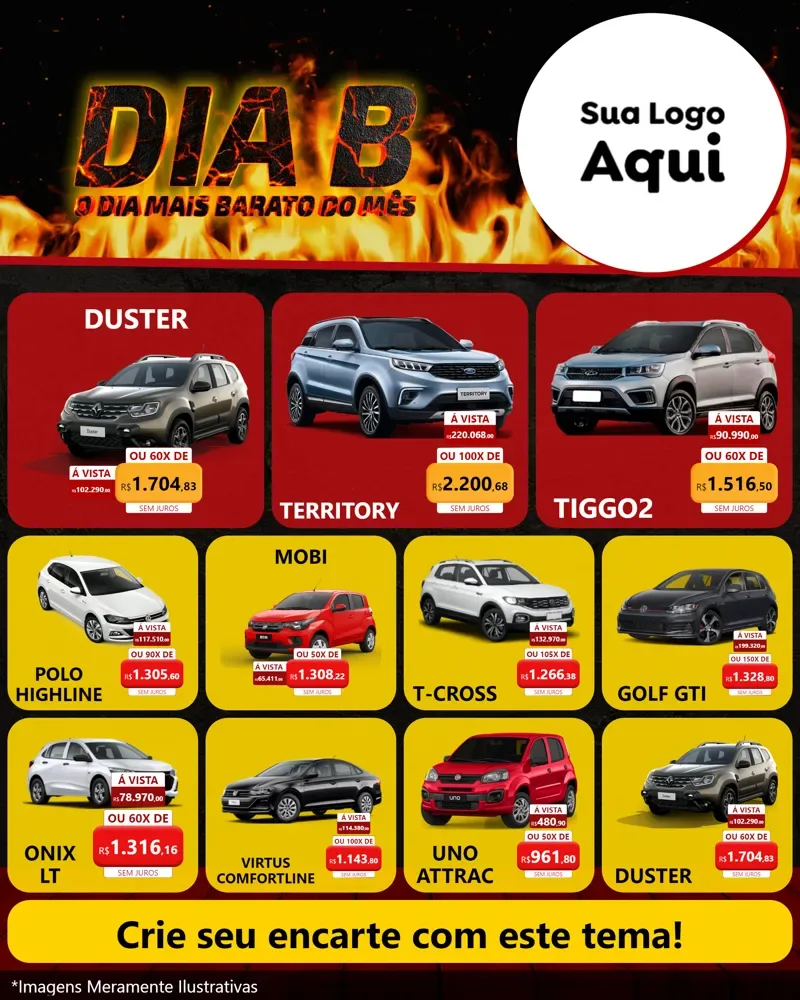 Modelo de Rede Social para Feed Instagram com o tema Dia B para Concessionaria de Carros