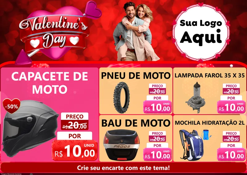 Modelo de Encarte para Encarte A4 Horizontal com o tema Valentine's Day para Moto peças