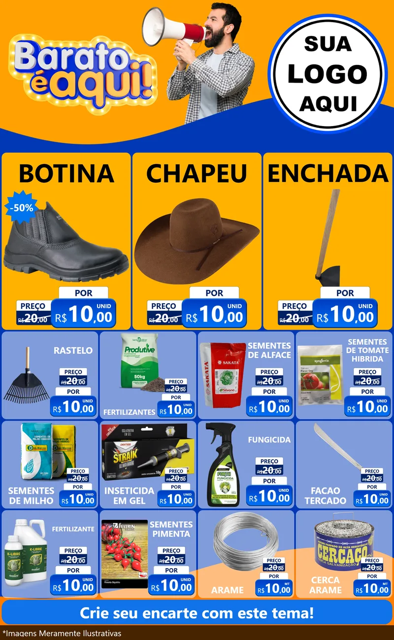 Modelo de Encarte para Encarte Grande com o tema Barato é aqui para Agropecuária