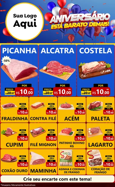 Modelo de Encarte para Encarte Grande com o tema Aniversário para Açougue