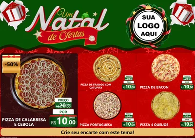 Modelo de Encarte para Encarte A4 Horizontal com o tema Um Natal de Ofertas para Pizzaria