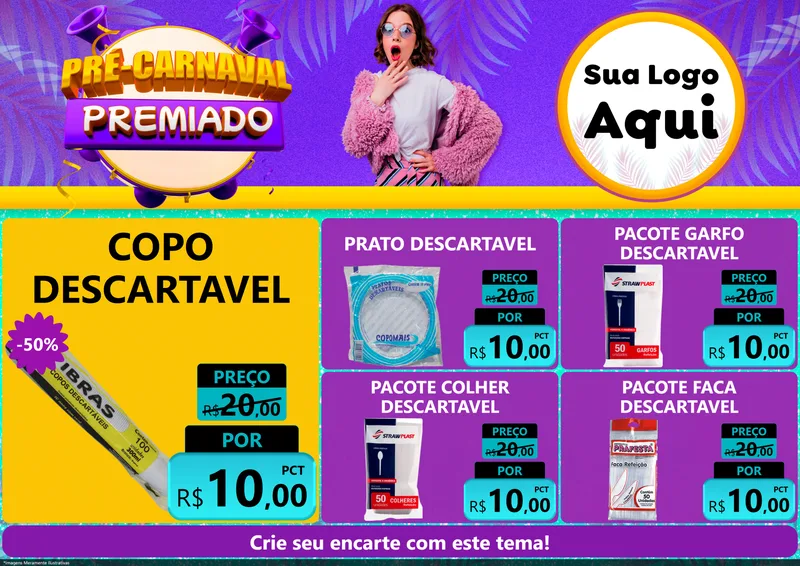 Modelo de Encarte para Encarte A4 Horizontal com o tema Pré-Carnaval Premiado para Embalagens