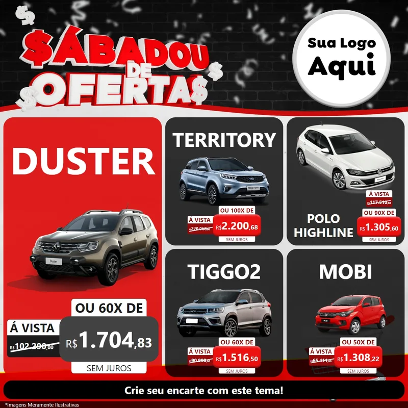 Modelo de Rede Social para Feed Facebook com o tema Sabadou de Ofertas para Concessionaria de Carros