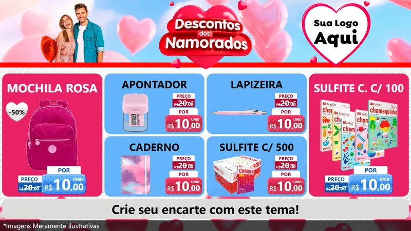 Modelo de TV para TV Horizontal com o tema Descontos dos Namorados para Papelaria