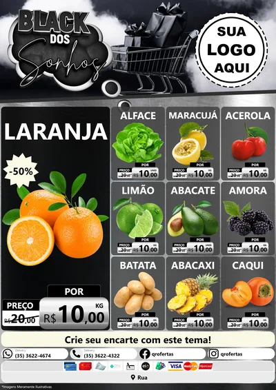 Modelo de Encarte para Encarte A4 Vertical com o tema Black dos Sonhos para Hortifrúti