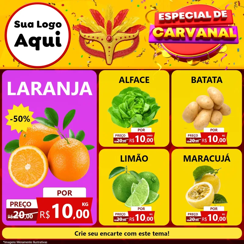 Modelo de Rede Social para Feed Facebook com o tema Especial de Carnaval para Hortifrúti