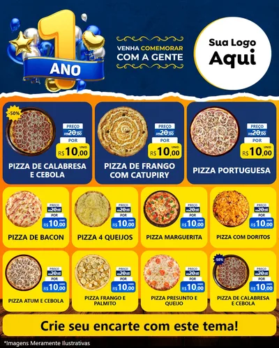 Modelo de Rede Social para Feed Instagram com o tema Um Ano de Aniversário para Pizzaria