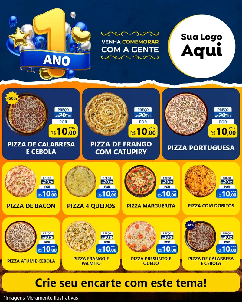 Modelo de Rede Social para Feed Instagram com o tema Um Ano de Aniversário para Pizzaria