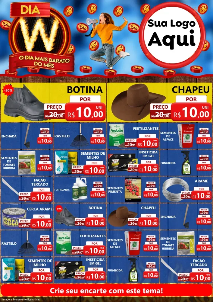 Modelo de Encarte para Encarte A4 Vertical com o tema Dia W - O Dia Mais Barato Do Mês para Agropecuária