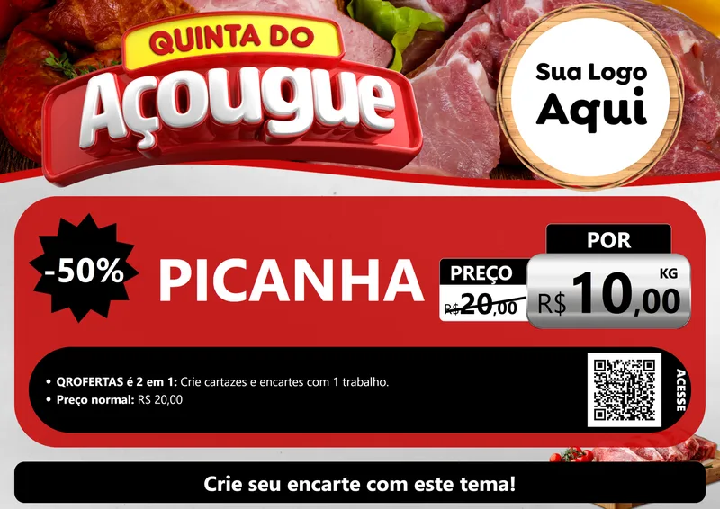 Modelo de Cartaz para Cartaz A4 Horizontal com o tema Quinta do Açougue para Açougue