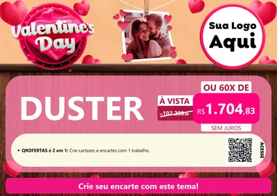 Modelo de Cartaz para Cartaz A4 Horizontal com o tema Valentine's Day para Concessionaria de Carros