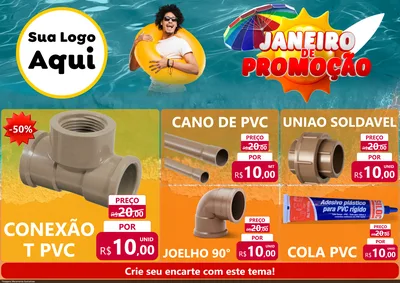 Modelo de Encarte para Encarte A4 Horizontal com o tema Janeiro de Promoção para Tubos e conexões