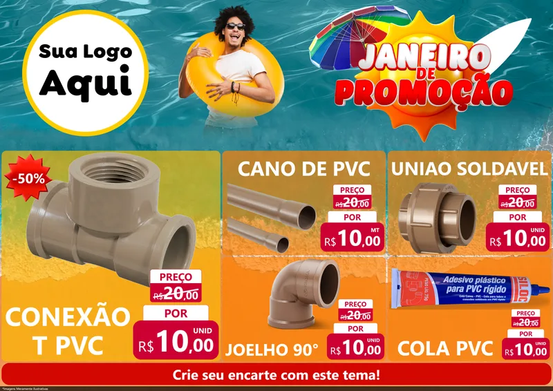 Modelo de Encarte para Encarte A4 Horizontal com o tema Janeiro de Promoção para Tubos e conexões