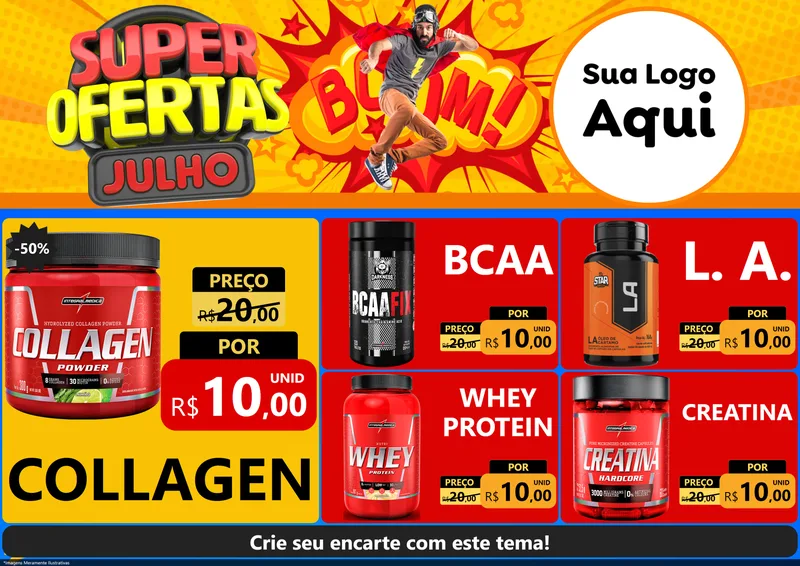 Modelo de Encarte para Encarte A4 Horizontal com o tema Super Ofertas Julho para Suplementos alimentares