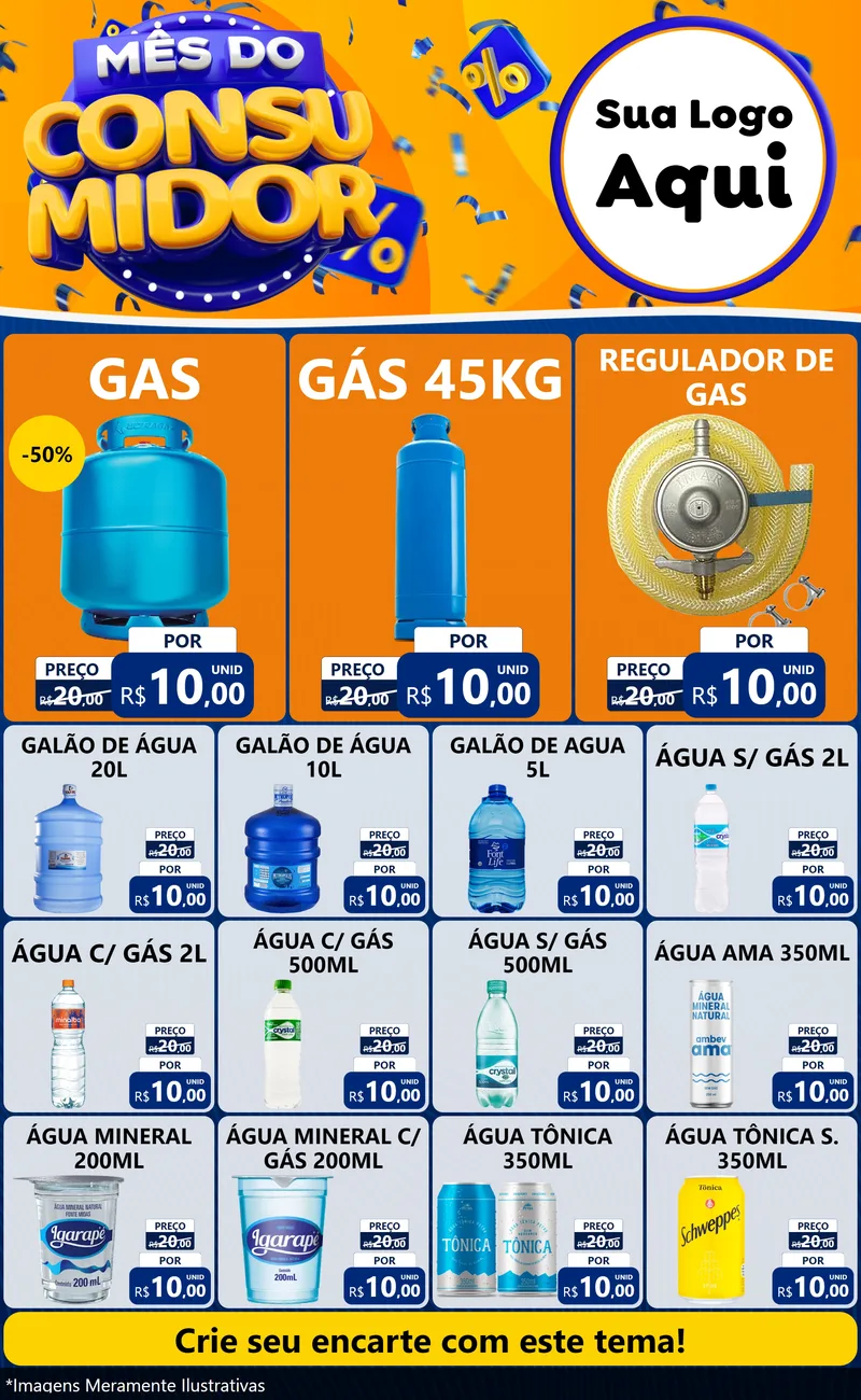 Modelo de Encarte para Encarte Grande com o tema Mês do Consumidor para Água e gás