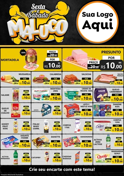 Modelo de Encarte para Encarte A4 Vertical com o tema Sexta e Sábado Maluco para Frios e Laticínios