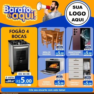 Modelo de Rede Social para Feed Facebook com o tema Barato é aqui para Móveis e Eletro