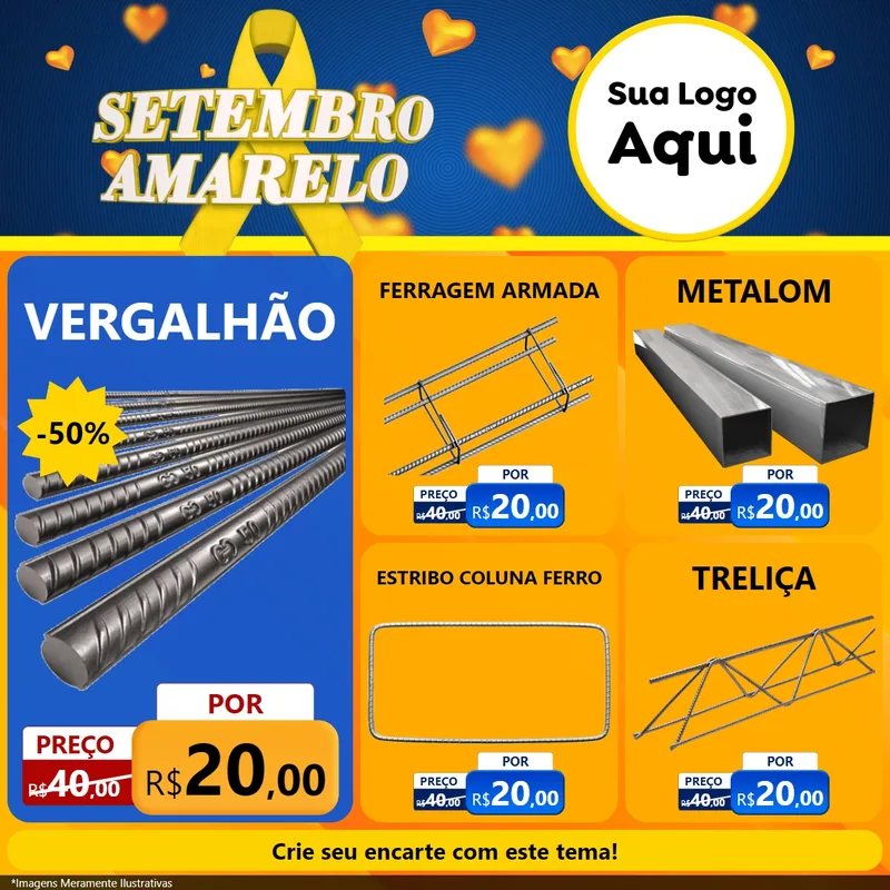 Modelo de Rede Social para Feed Facebook com o tema Setembro Amarelo para Ferragens