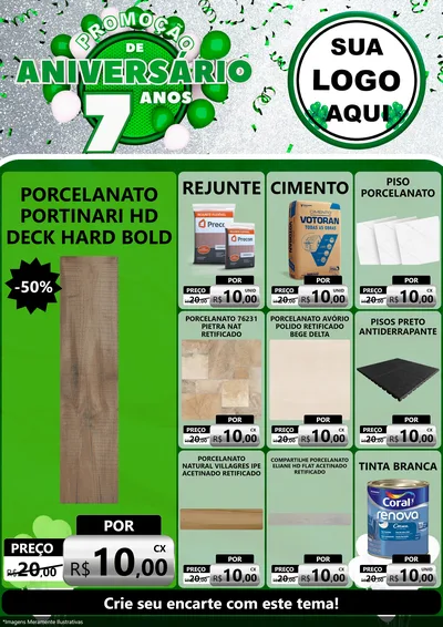 Modelo de Encarte para Encarte A4 Vertical com o tema Promoção de Aniversário - 7 Anos para Pisos e revestimentos