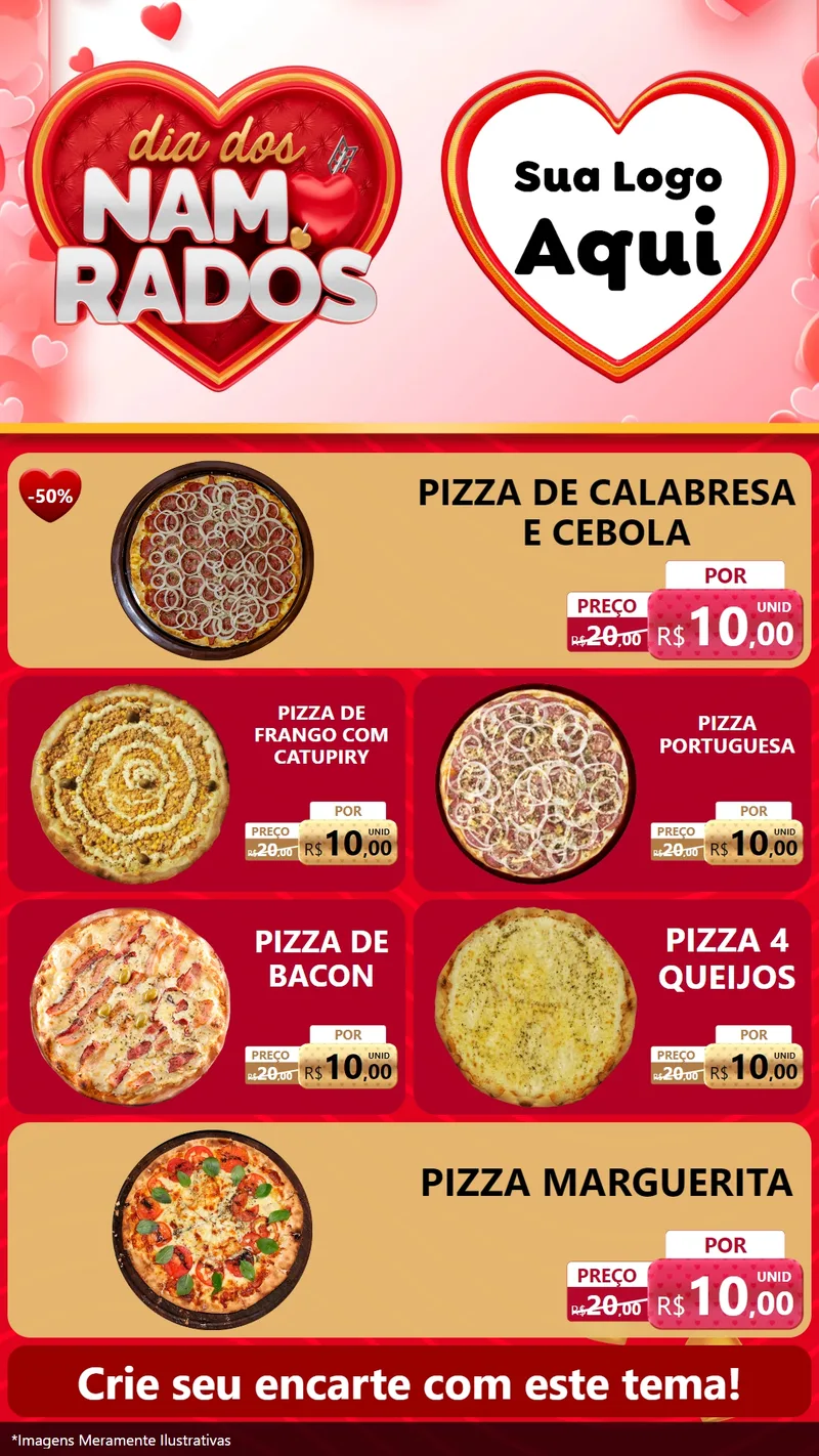 Modelo de TV para TV Vertical com o tema Dia dos Namorados para Pizzaria