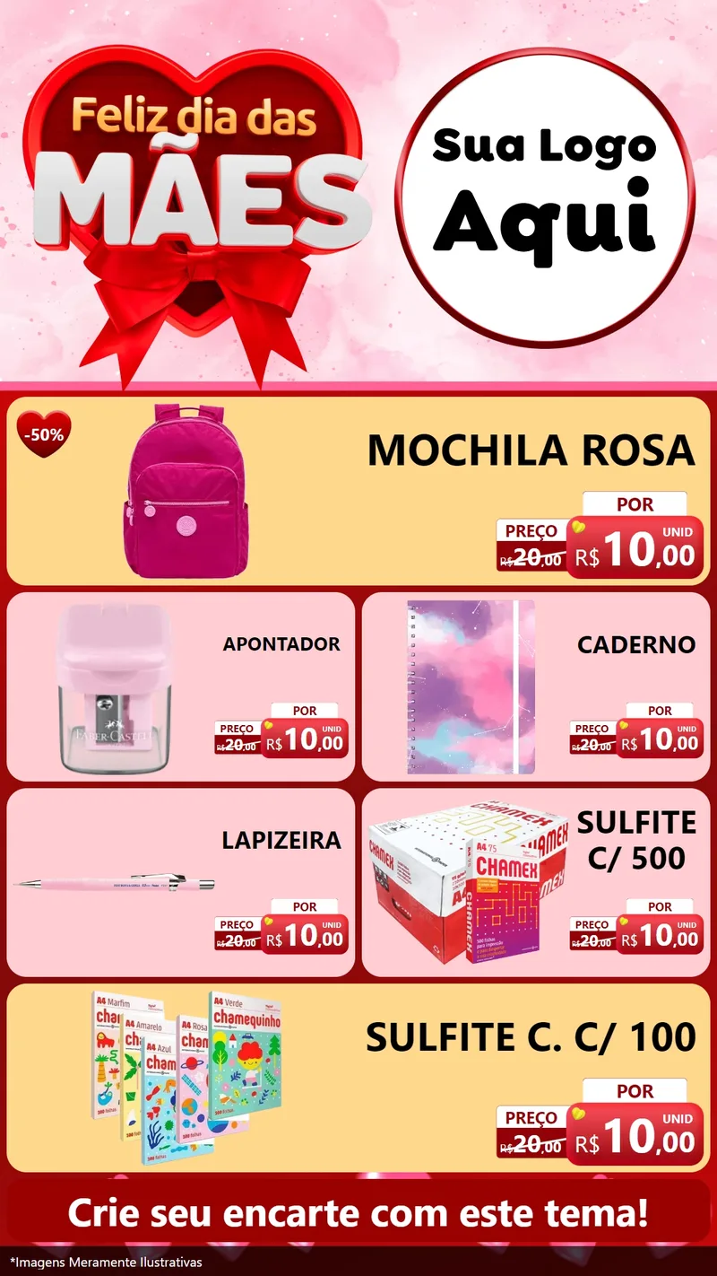 Modelo de TV para TV Vertical com o tema Feliz Dia Das Mães para Papelaria