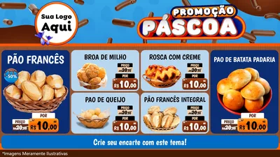 Modelo de TV para TV Horizontal com o tema Promoção Páscoa para Padaria