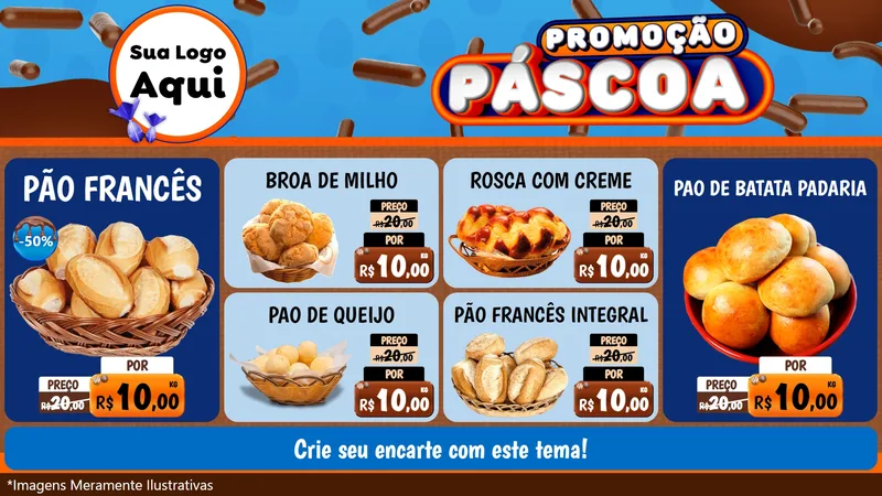 Modelo de TV para TV Horizontal com o tema Promoção Páscoa para Padaria