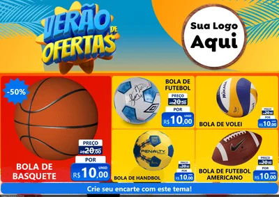 Modelo de Encarte para Encarte A4 Horizontal com o tema Verão de Ofertas para Artigos Esportivos