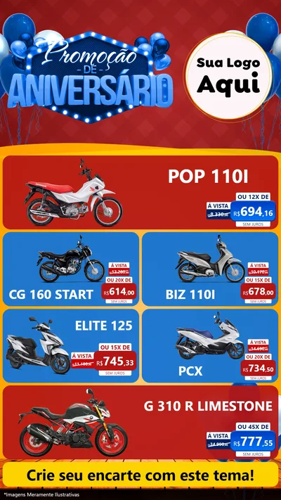 Modelo de TV para TV Vertical com o tema Promoção de Aniversário para Concessionaria de Motos