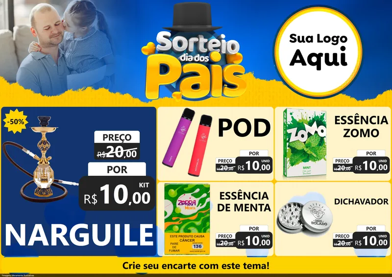 Modelo de Encarte para Encarte A4 Horizontal com o tema Sorteio Dia Dos Pais para Tabacaria