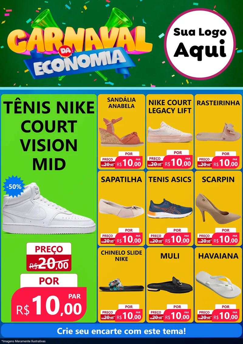 Modelo de Encarte para Encarte A4 Vertical com o tema Carnaval da Economia para Calçados