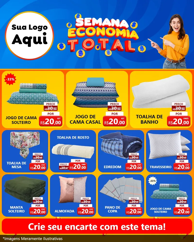 Modelo de Rede Social para Feed Instagram com o tema Semana Economia Total para Cama, Mesa e Banho