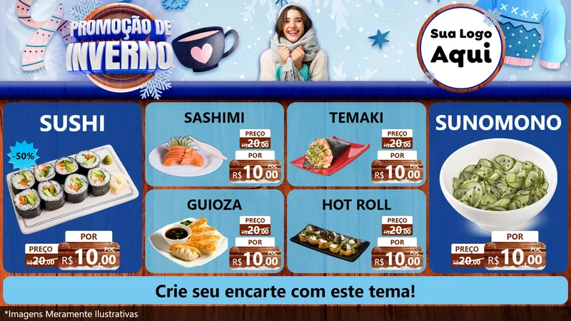 Modelo de TV para TV Horizontal com o tema Promoção de Inverno para Comida japonesa