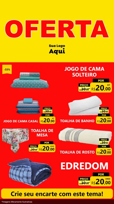 Modelo de TV para TV Vertical com o tema OFERTA - Vermelho Cartaz para Cama, Mesa e Banho
