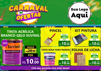 Modelo de Encarte para Encarte A4 Horizontal com o tema Carnaval de Ofertas para Tintas e Ferramentas